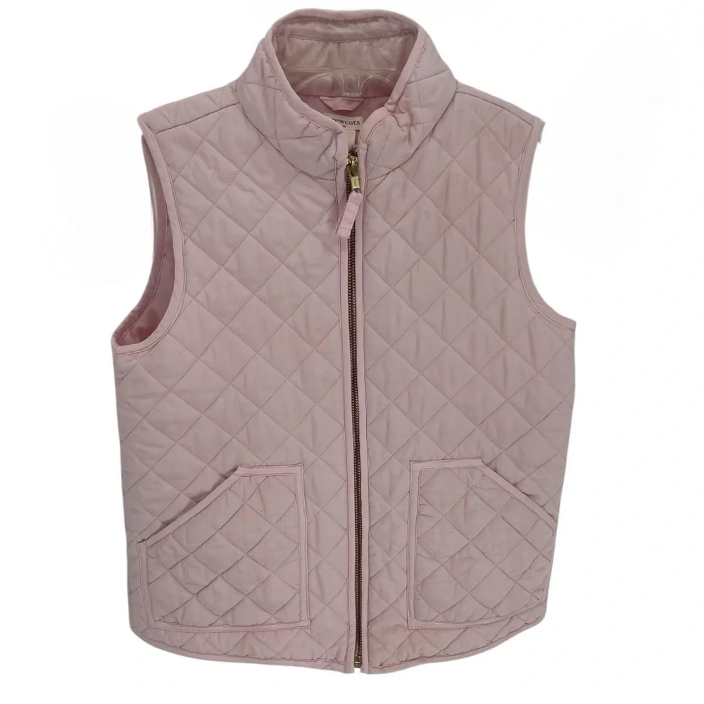J Crew Crewcuts Girls Pink Quilted Vest Zip Front Size 10 Pockets Sleeveless